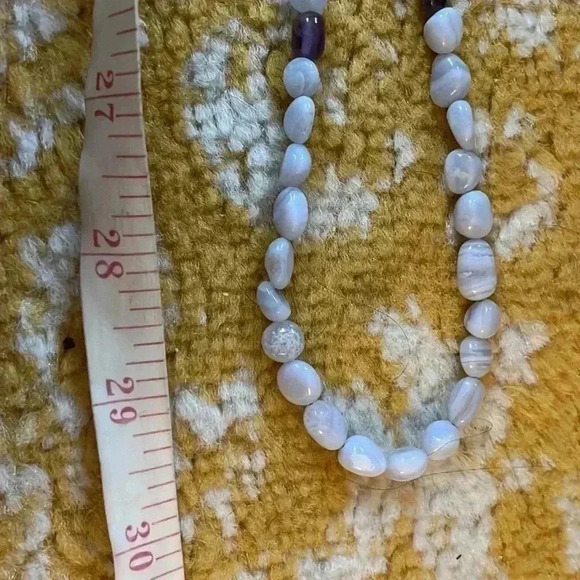 Long single strand  light and dark amethyst, semi precious stone necklace NWOT - Picture 2 of 2